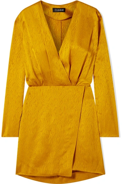 Cushnie Wrap-effect Satin-jacquard Mini Dress In Gold