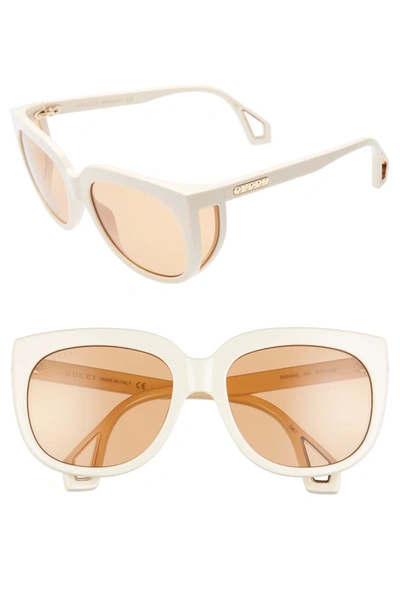 Gucci 57mm Cat Eye Sunglasses - Shny Sld Iv Mazzu/orng Sld