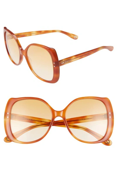 Gucci 56mm Gradient Butterfly Sunglasses In Shiny Lt Hav/ Orange Grad