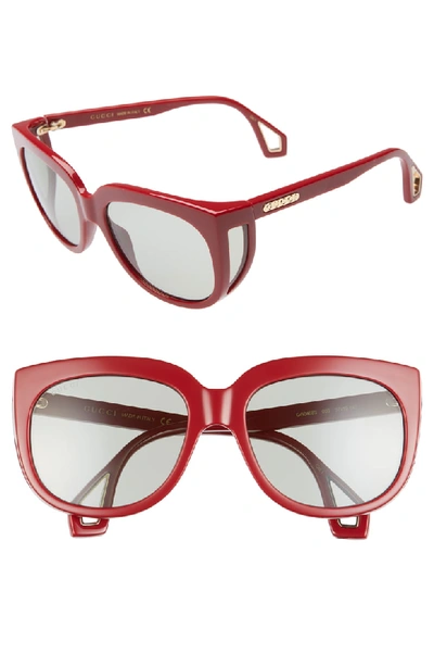 Gucci 57mm Cat Eye Sunglasses - Shiny Burg Mazzu/grn Solid