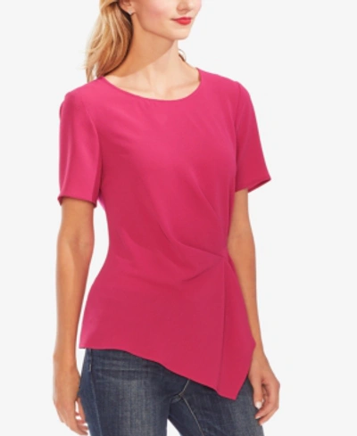 Vince Camuto Side Pleat Mixed Media Blouse In Wild Hibiscus
