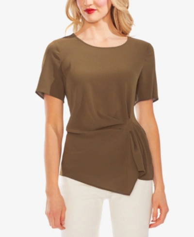 Vince Camuto Side Pleat Mixed Media Blouse In Green Oasis