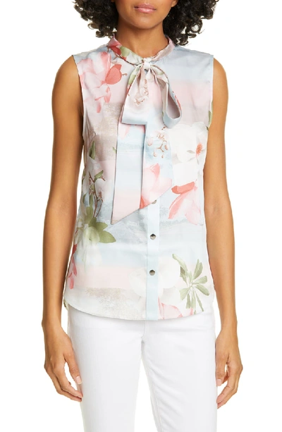 Ted Baker Kaileye Tie Neck Top In Light Blue