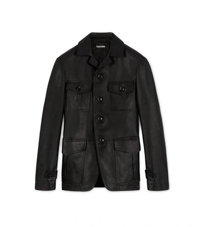 Tom Ford Leather Military Black Jacket | ModeSens
