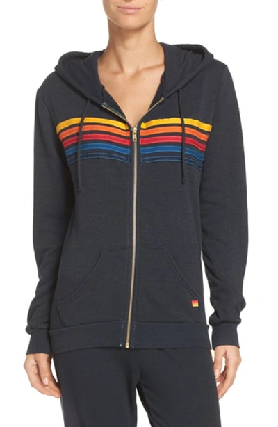 Aviator Nation 5 Stripe Hoodie In Charcoal