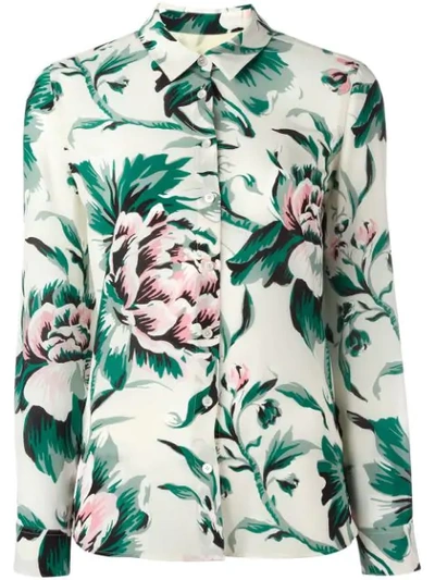 Burberry Floral Print Silk Shirt In Ivory