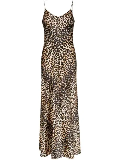 Ganni Leopard-print Stretch-silk Satin Maxi Dress In Orange