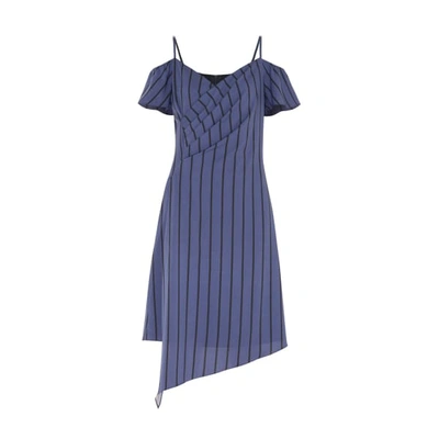 Paisie Striped Cold Shoulder Dress With Asymmetric Overlay In Navy And Black In Pink