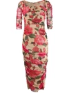Dolce & Gabbana Rose Print Midi Dress - Neutrals