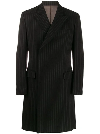 Pre-owned Jean Paul Gaultier Vintage Pinstripe Long Coat In Black
