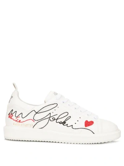 Golden Goose 'starter' Beaded Logo Leather Sneakers In White