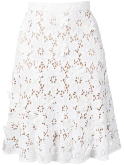Michael Michael Kors Appliquéd Floral-lace Skirt In White