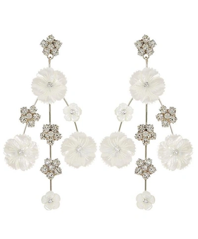 Jennifer Behr Carlotta Crystal And Mother Of Pearl Flower Drop Earrings In White