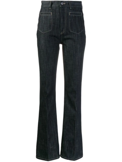 Moncler High-waisted Flared Jeans In Blue