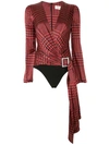 Alexandre Vauthier Blouson Sleeve Silk Bodysuit In Red