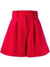 Styland Belted Wide Leg Shorts In Red