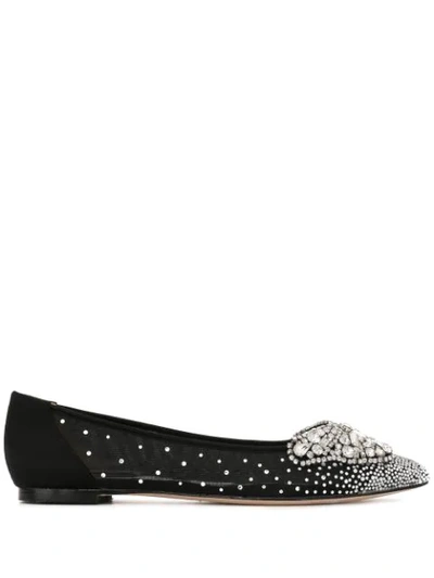 Badgley Mischka Quinn Embellished Pointed Toe Flat In Black