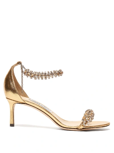 Jimmy Choo Shiloh Embellished Metallic Leather Sandals In Gold