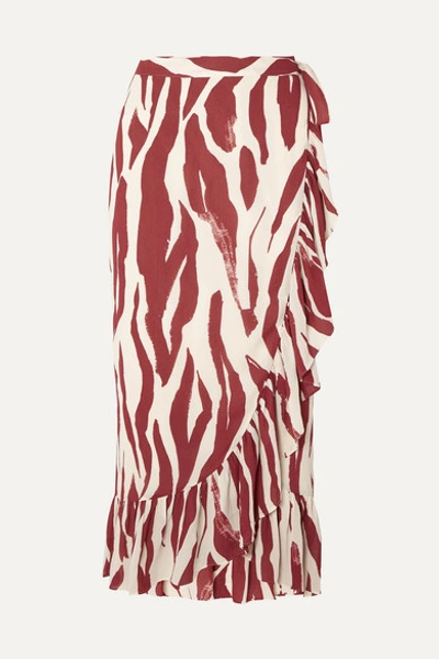 Anine Bing Lucky Ruffled Zebra-print Crepe Wrap Skirt