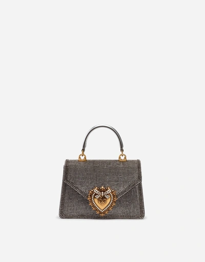 Dolce & Gabbana Small Devotion Bag In Mordore Nappa Leather With Rhinestone Detailing In Silver