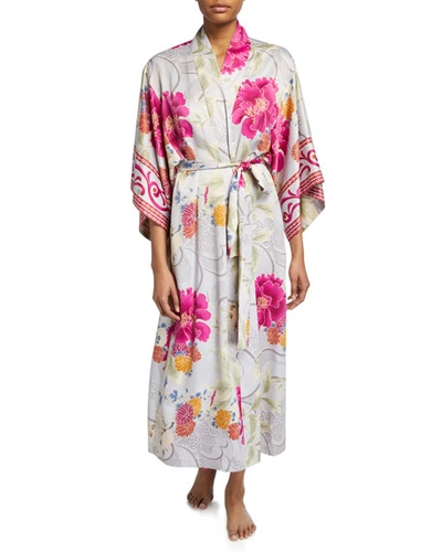 Natori Auburn Floral Long Satin Robe In Multi Pattern