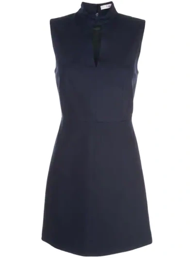 Tibi Mock-neck Sleeveless A-line Mini Dress With Pockets In Blue
