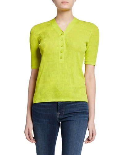 Diane Von Furstenberg Paley Ribbed Short-sleeve Sweater In Yellow