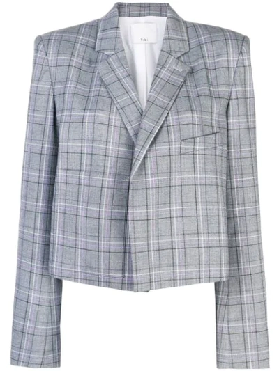 Tibi James Menswear Check Button-front Cropped Blazer In Grey