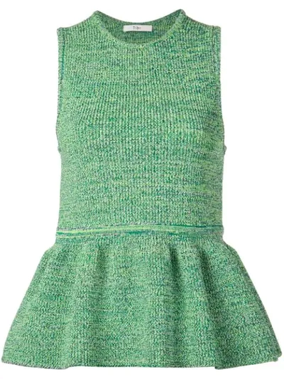Tibi Sleeveless Tech Tweedy Sculpted Peplum Sweater In Green Multi