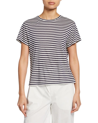 Vince Midi Stripe Crewneck Short-sleeve T-shirt In Natural Marine