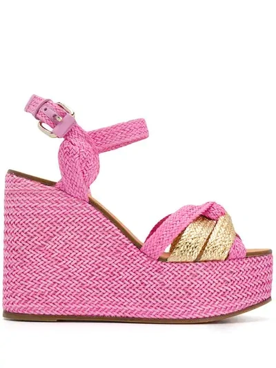 Casadei Riviera Wicker Wedge Sandals In Pink