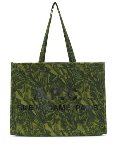 Apc Cabas Mahe Print Tote Bag In Green