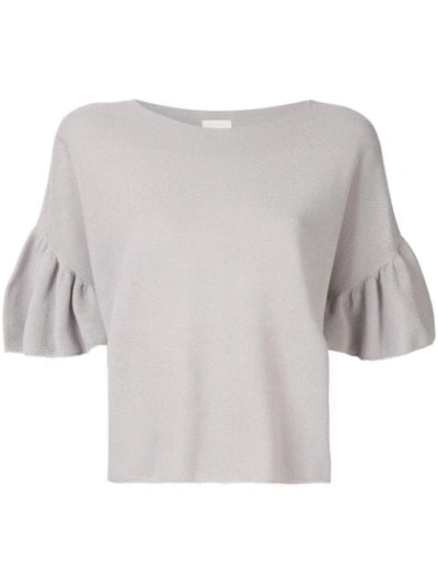 Ballsey Ruffle Sleeve Knitted Sweater - Grey In Gray