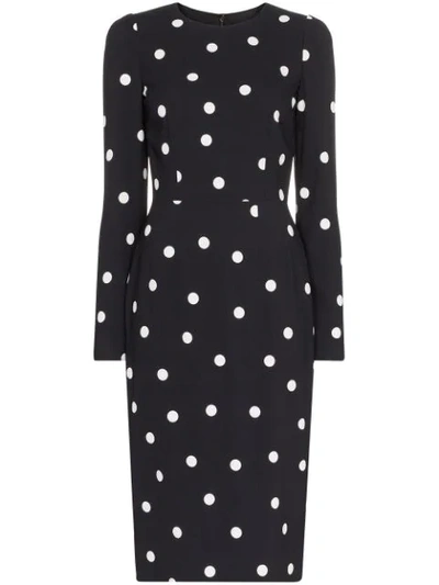 Dolce & Gabbana Cady Polka-dot Crepe Knee-length Dress In Black