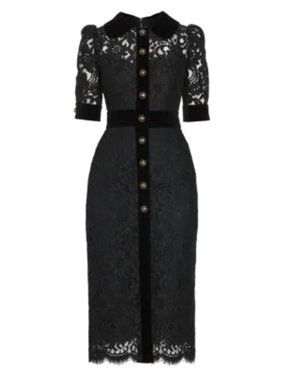 Dolce & Gabbana Lace & Velvet Button-front Dress In Black