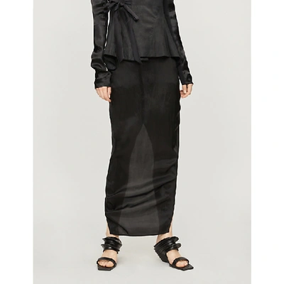 Rick Owens Ruffled Split Cupro Maxi Skirt In Black