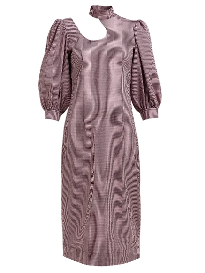 Ganni Stretchable Seersucker Dress In Moonlight Mauve In Pink,black