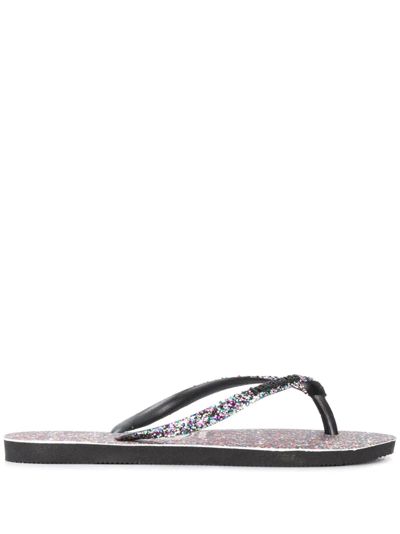 Havaianas 10mm Carnaval Glitter Rubber Flip Flops In Black multi