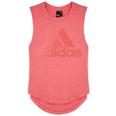 Adidas Training Pink Logo-print Mélange Jersey Tank