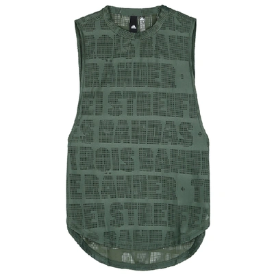 Adidas Training Army Green Perforated Jersey Tank In Dark Green