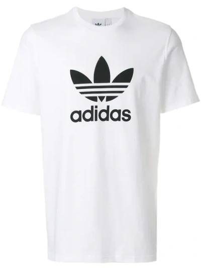 Adidas Originals Trefoil Logo-print Cotton T-shirt In White | ModeSens