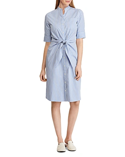 Ralph Lauren Lauren Striped Tie-front Shirt Dress In Blue/white | ModeSens