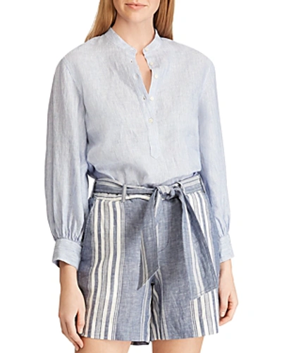 Ralph Lauren Lauren  Striped Linen Top In Blue/white