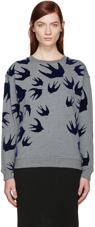 Mcq By Alexander Mcqueen Velvet Swallows Cotton Sweatshirt In Grey