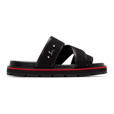 Christian Louboutin Zandal Leather-trimmed Raffia Slides In Black