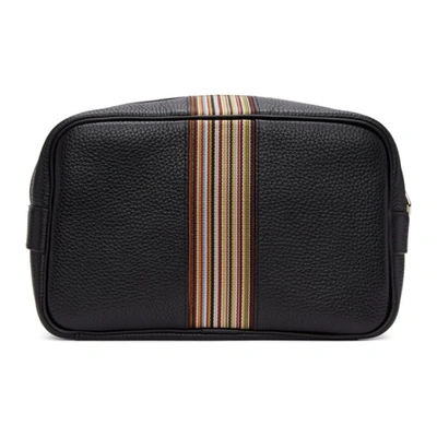 Paul Smith Signature Stripe Grained-leather Wash Bag In Black