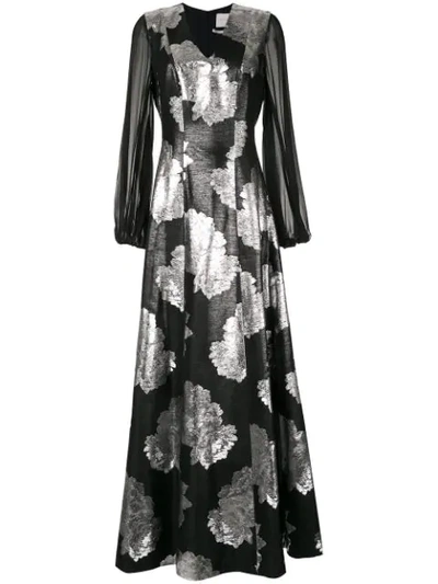 Ingie Paris Floral Jacquard Maxi Dress In Black
