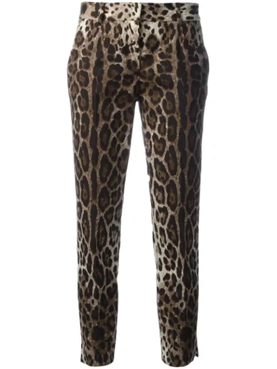 Dolce & Gabbana Leopard Print Slim Denim Trousers In Stampa|beige