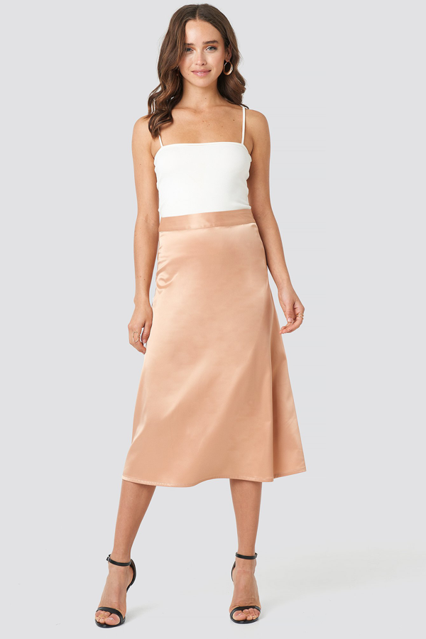 Nakd Bias Cut Satin Midi Skirt Beige In Taupe ModeSens