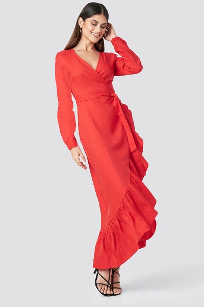 Milena Karl X Na-kd Flounce Overlap Dress Red